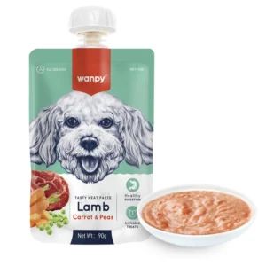 پودینگ سگ ونپی با طعم گوشت بره، هویج و نخود فرنگی Wanpy Wet dog food  وزن 90 گرم