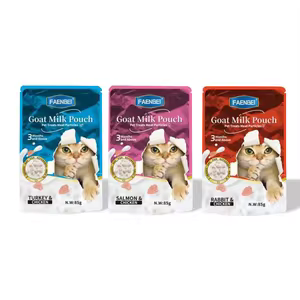 پوچ گربه فنبی مدل چانک طعم مرغ و بوقلمون داخل شیر بز Faenbei goat milk Pouch وزن 85 گرم
