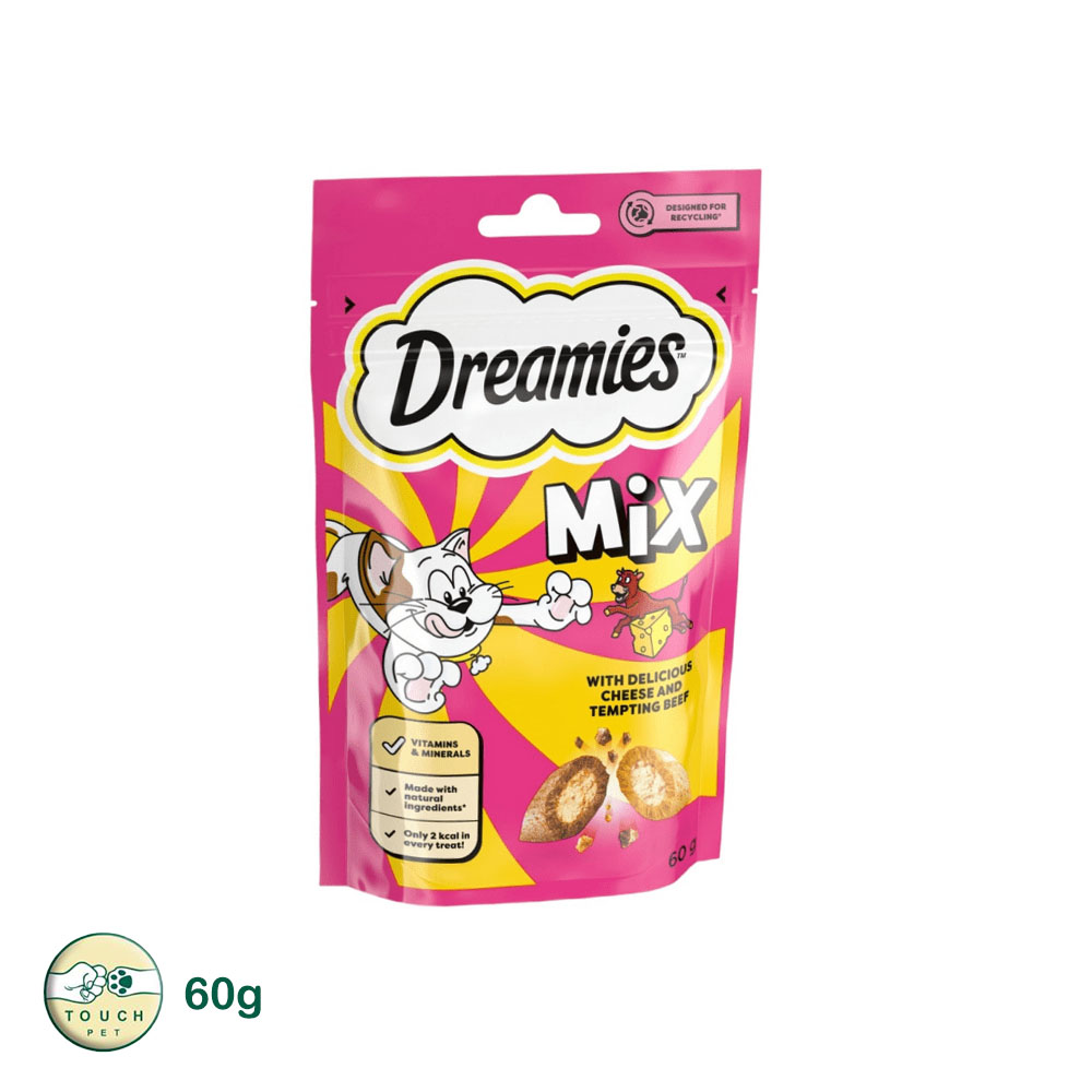 تشویقی گربه دریمیز Treat Biscuits With Cheese & Beef طعم ترکیبی بیف و پنیر وزن 60 گرم