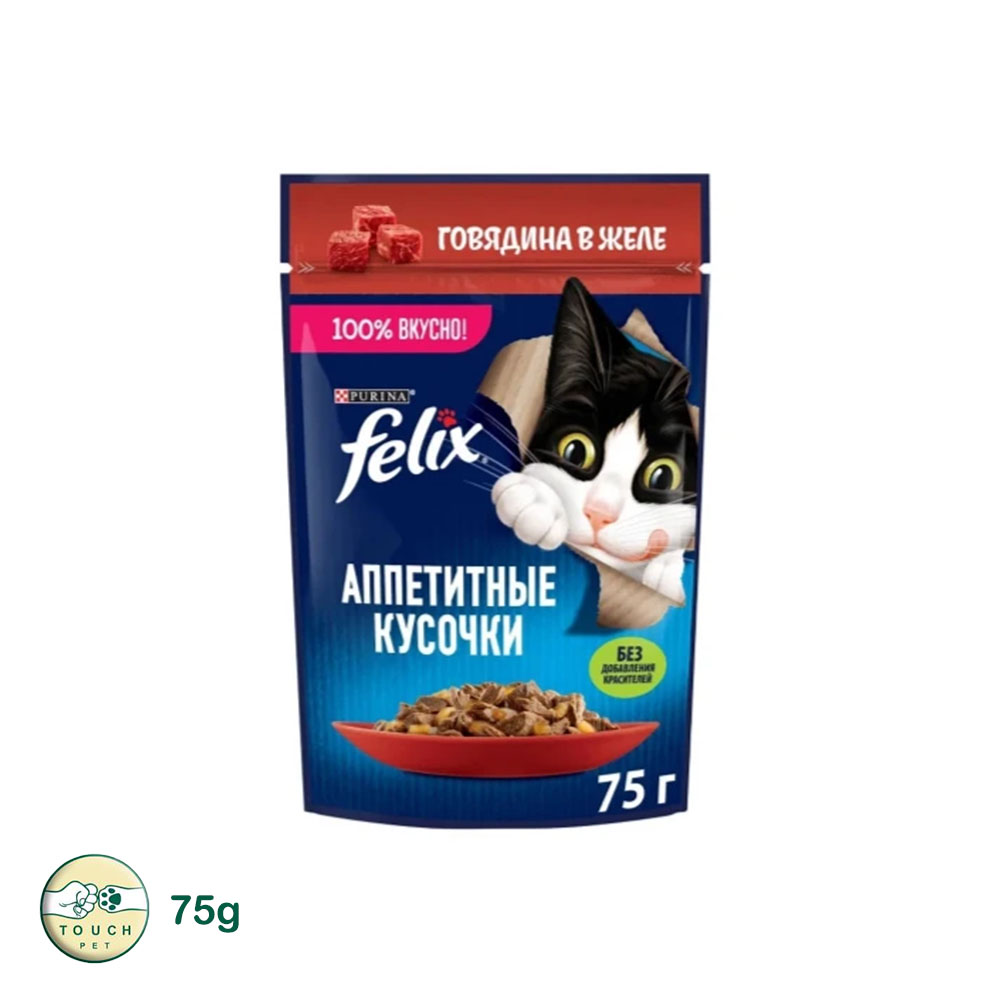 پوچ گربه بالغ فلیکس مدل Beef in Jelly طعم گوشت گاو وزن ۷۵ گرم
